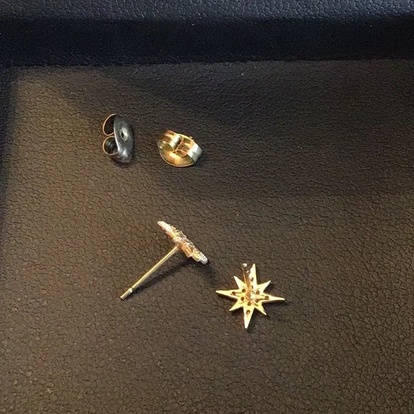 14K Yellow Gold Dainty CZ Star Earrings - Picture 5 of 7